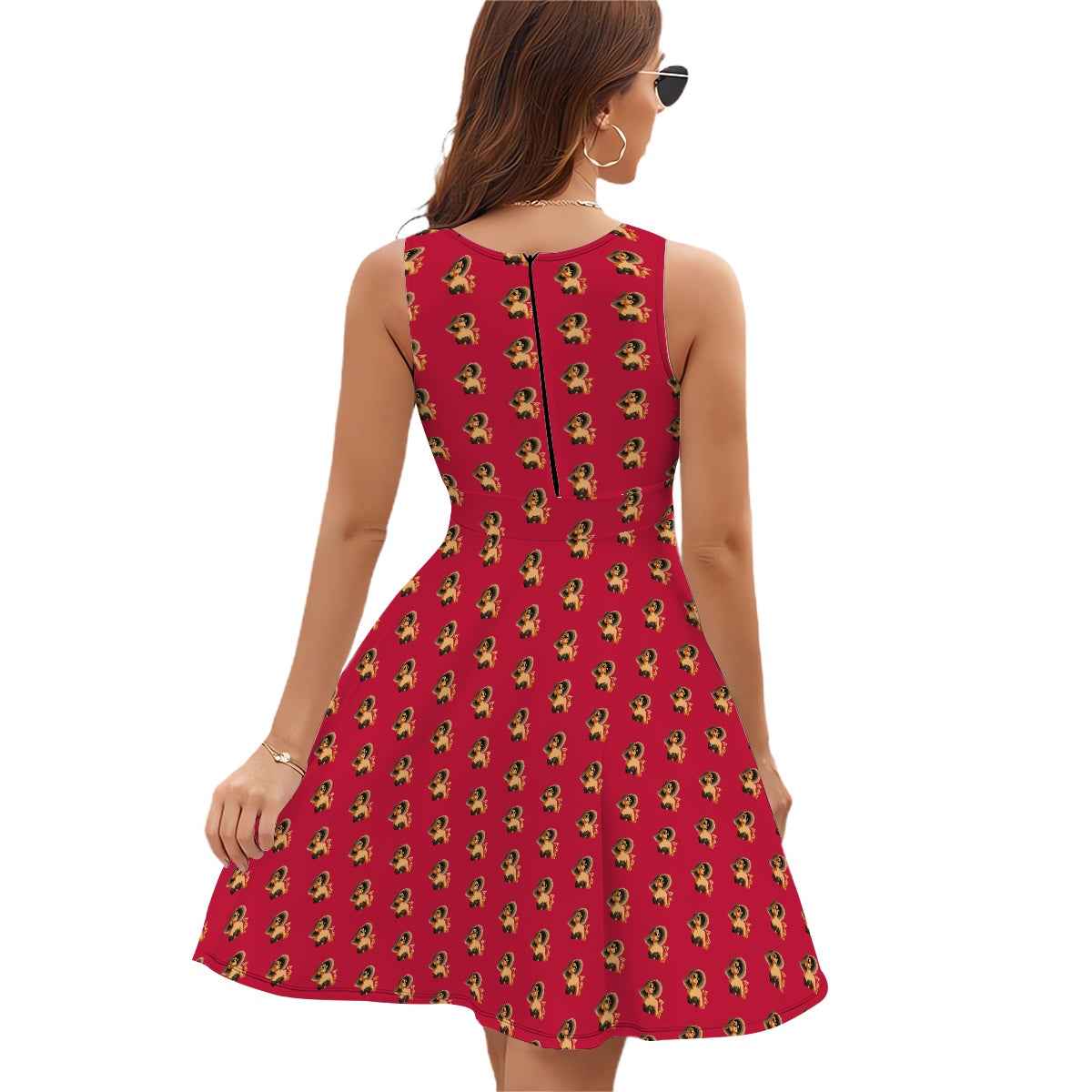 Red Sleeveless V-neck fit & flare Dress Girlcation logo
