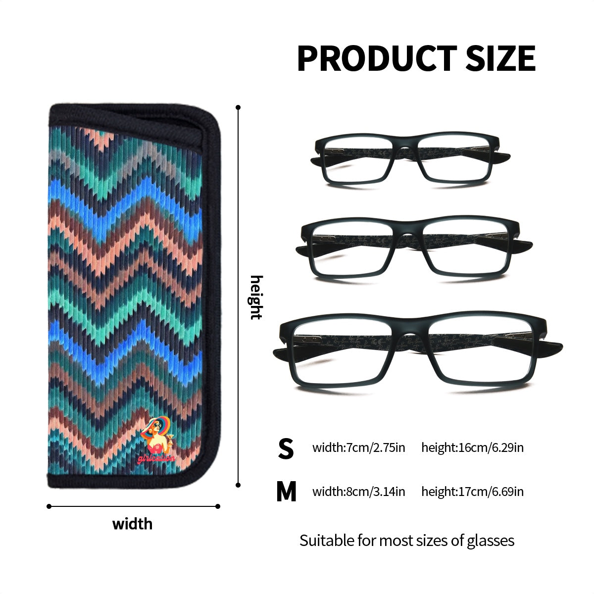 Chevron pattern Cool Blue Waves Eyeglasses Soft Case for readers, sunglasses, prescription glasses