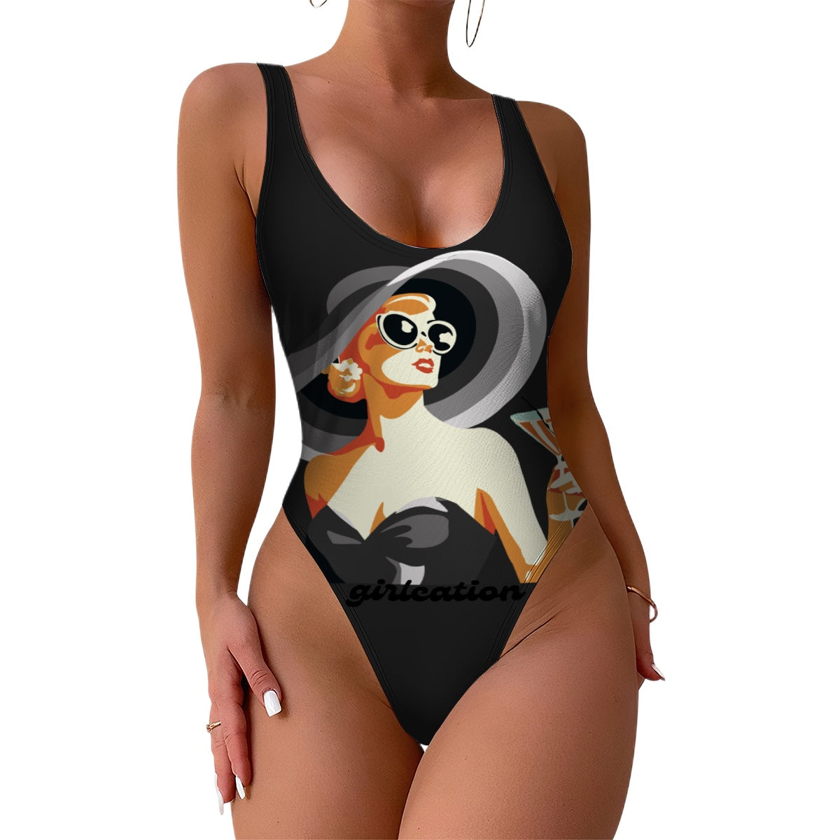 Black one piece swimsuit for Women - high waist low back - Beach Resort Wear Slimming, flattering, classy design Girlcation Girl