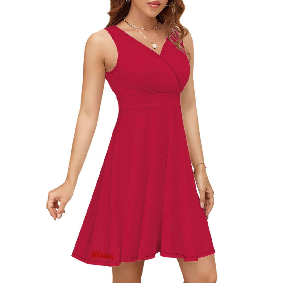 Red Classic Sleeveless V-neck fit & flare Soft & Comfortable Dress