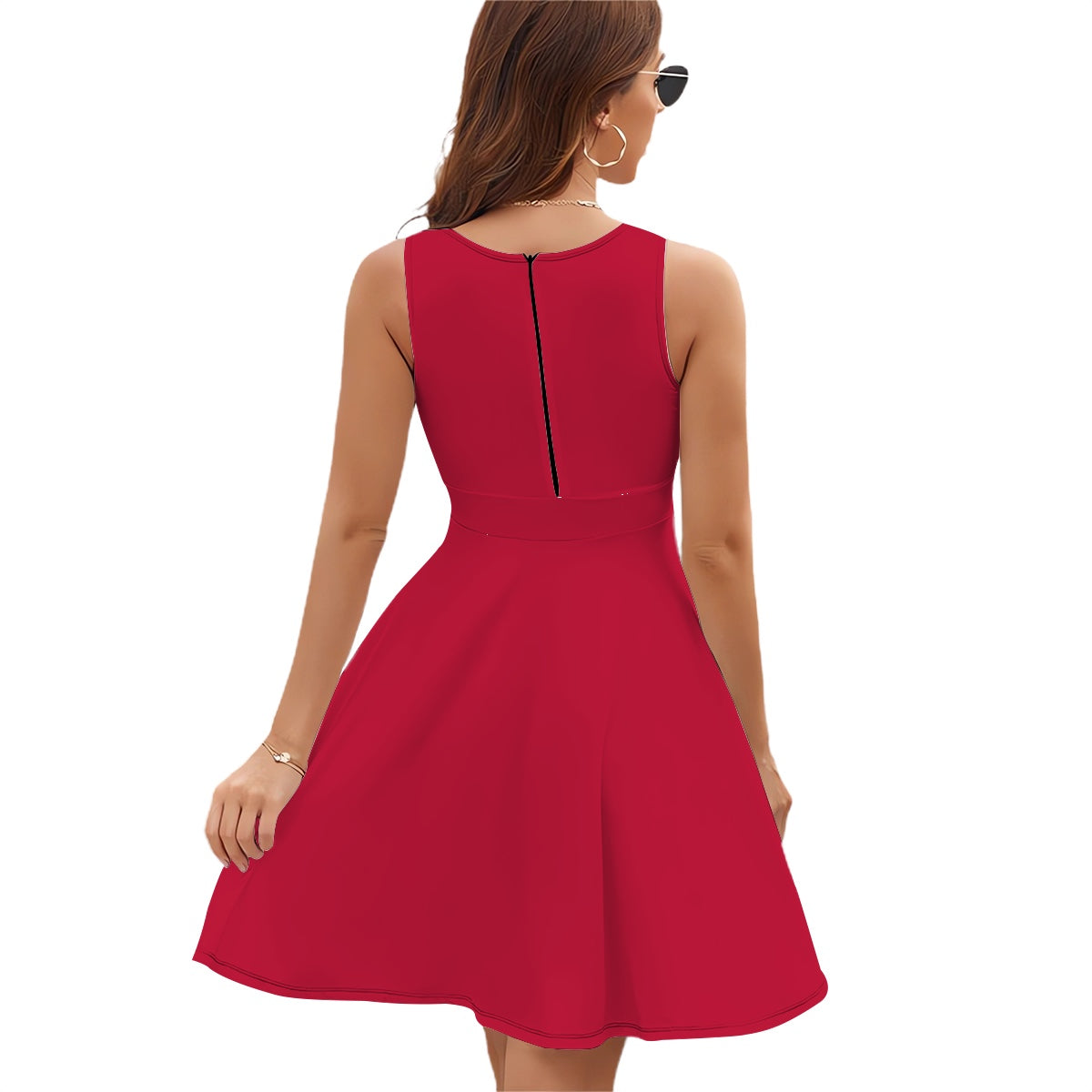Red Classic Sleeveless V-neck fit & flare Soft & Comfortable Dress