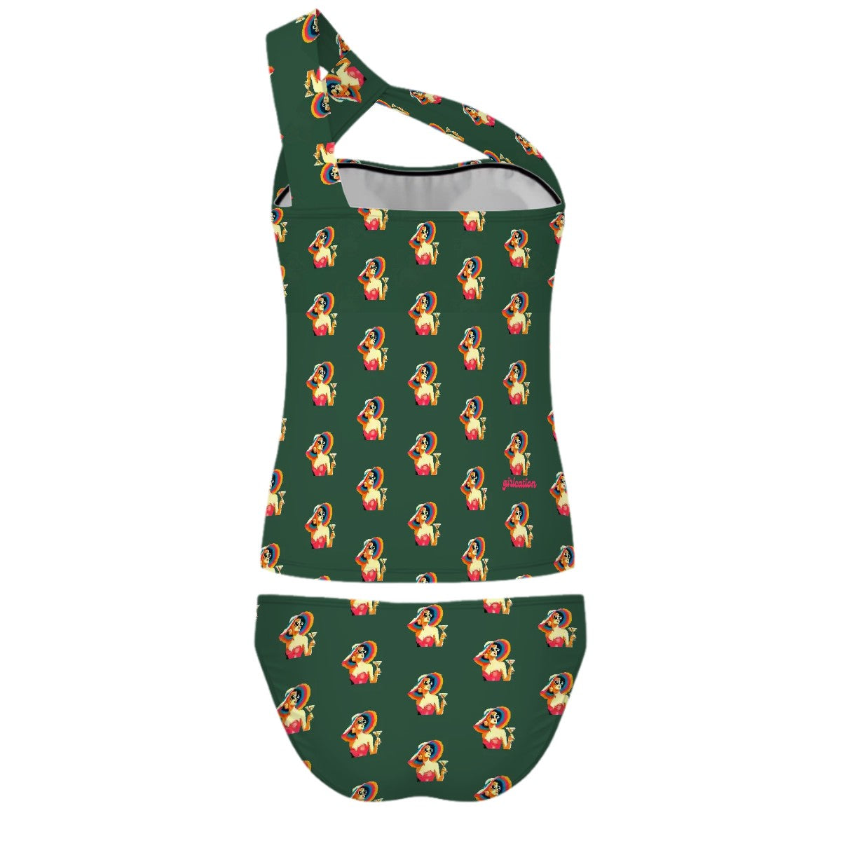 Swimwear - Olive green 2 Piece Single Shoulder Women's Swimsuit - Girlcation Signature - Resort wear & beach