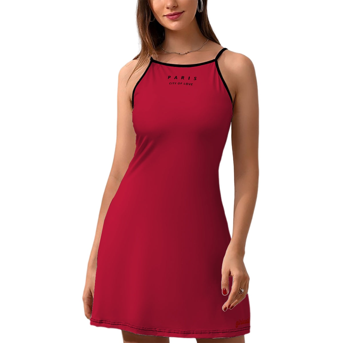 Red Slip Dress Adjustable straps, Slim cut, round neck, waist-tightening, breathable high quality fashionable Paris City Of Love graphic