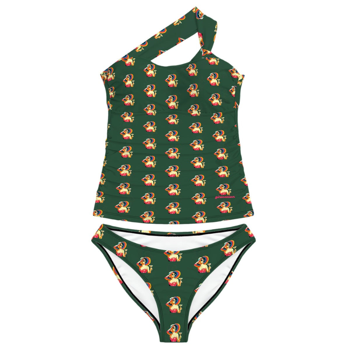 Swimwear - Olive green 2 Piece Single Shoulder Women's Swimsuit - Girlcation Signature - Resort wear & beach