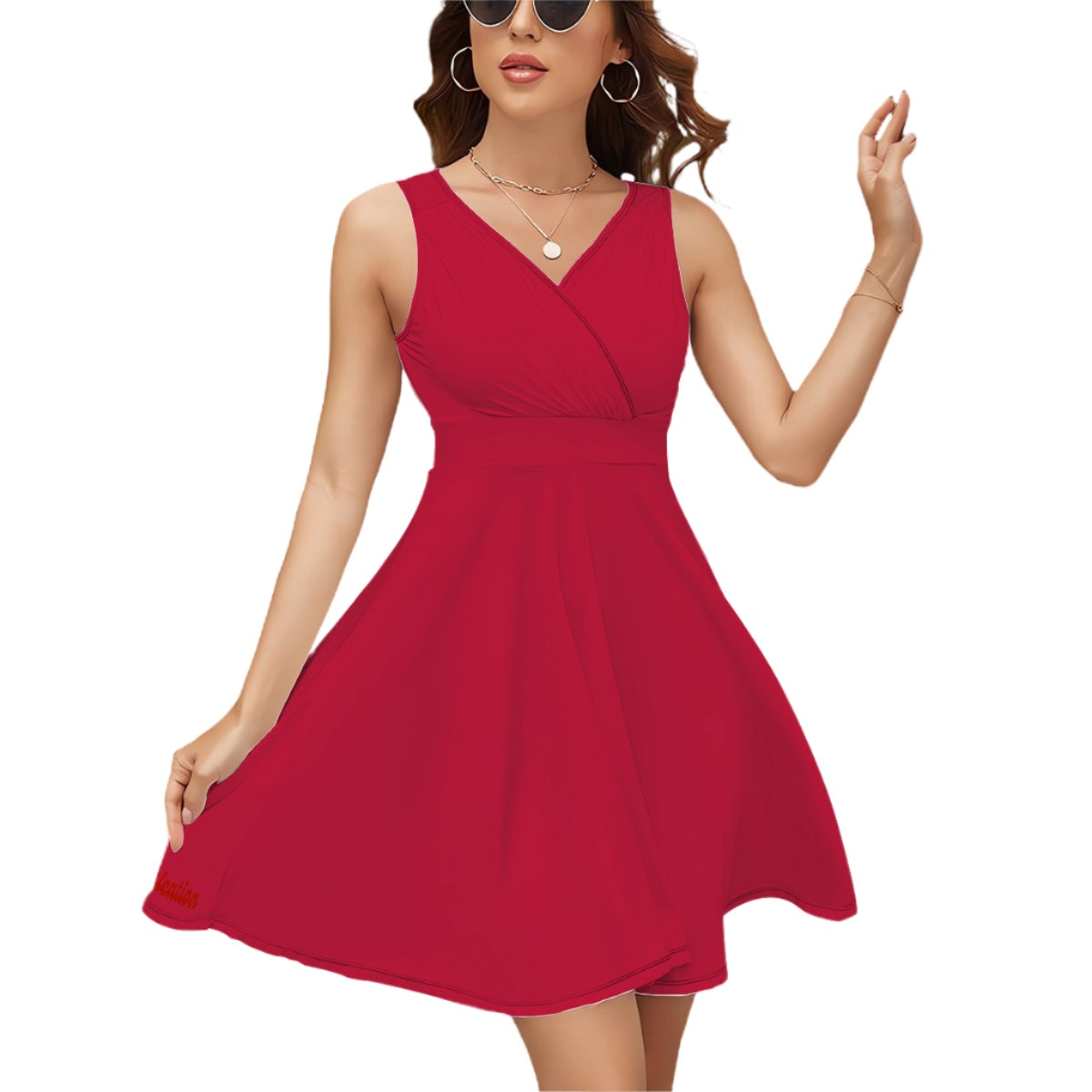 Red Classic Sleeveless V-neck fit & flare Soft & Comfortable Dress