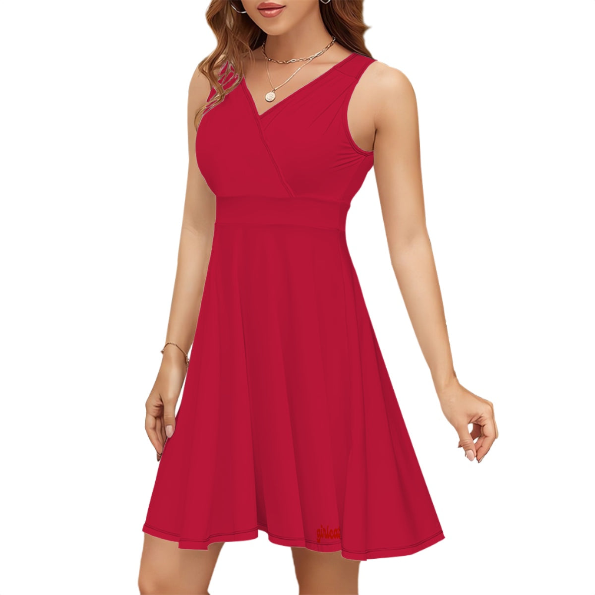 Red Classic Sleeveless V-neck fit & flare Soft & Comfortable Dress
