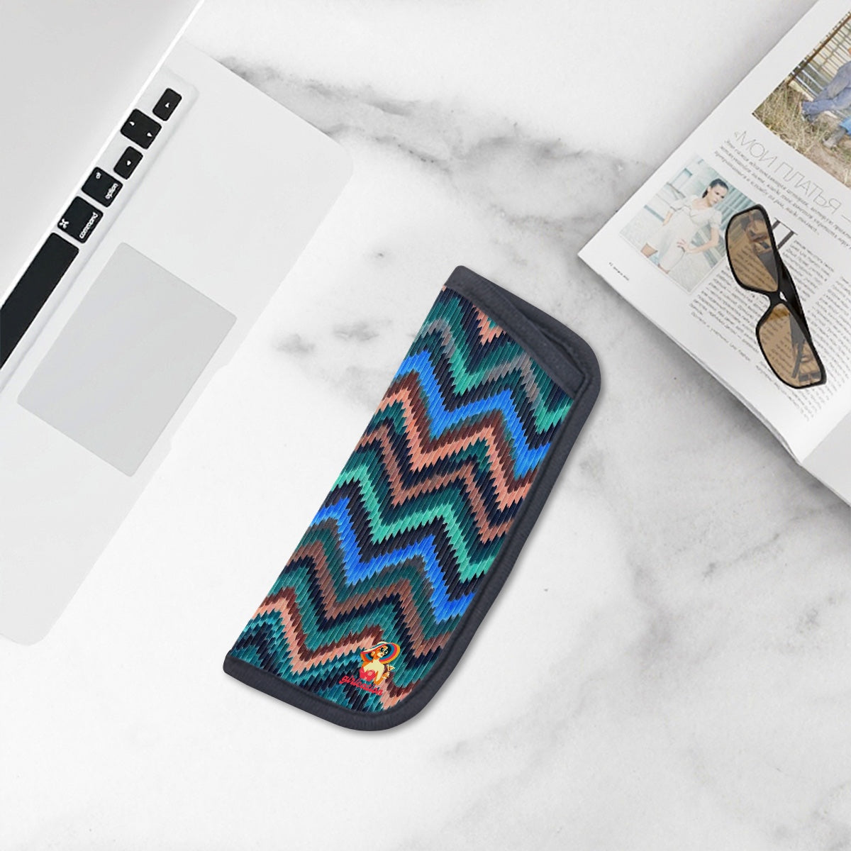 Chevron pattern Cool Blue Waves Eyeglasses Soft Case for readers, sunglasses, prescription glasses