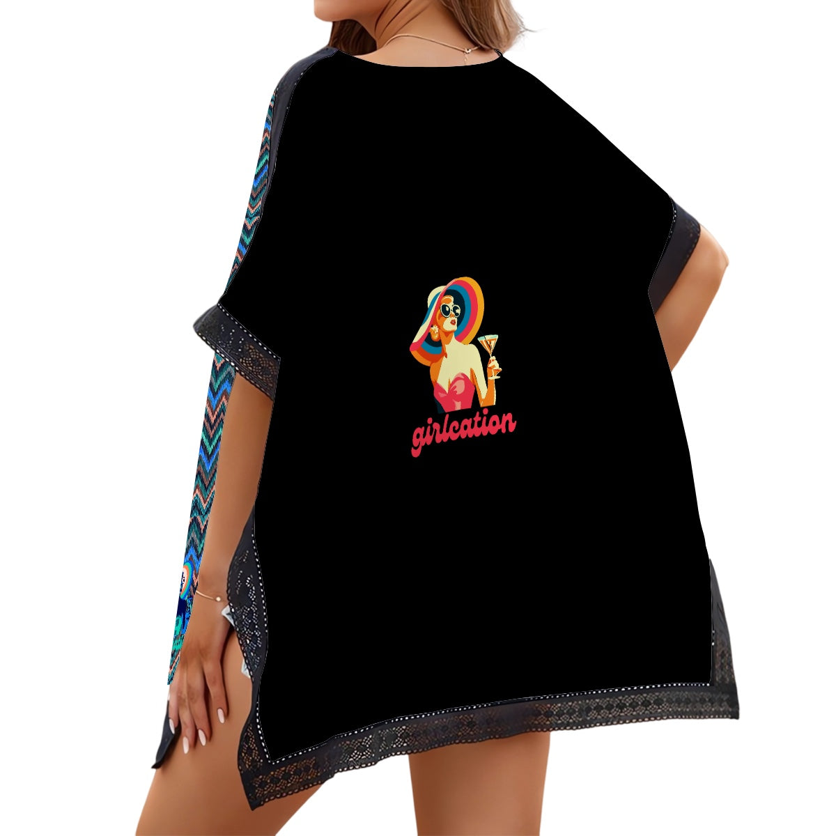 Beach Swim Cover up - Blue and Black chevron pattern - one size