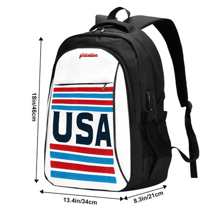 USA Large Capacity Oxford Travel 13”- 16” Laptop Adjustable shoulder strap Unisex Team Spirit Patriotic Backpack with USB