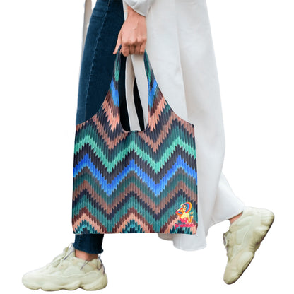 Oversized Canvas Tote Bag - Cool Blue Waves Chevron Pattern - Groceries, Shopping, Beach and Travel bag