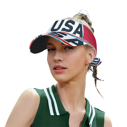 Red, White, Blue & Black USA Women Workout Exercise adjustable Sun Visor Hat with a curved Brim design– Patriotic Vacation Beach Resort Wear