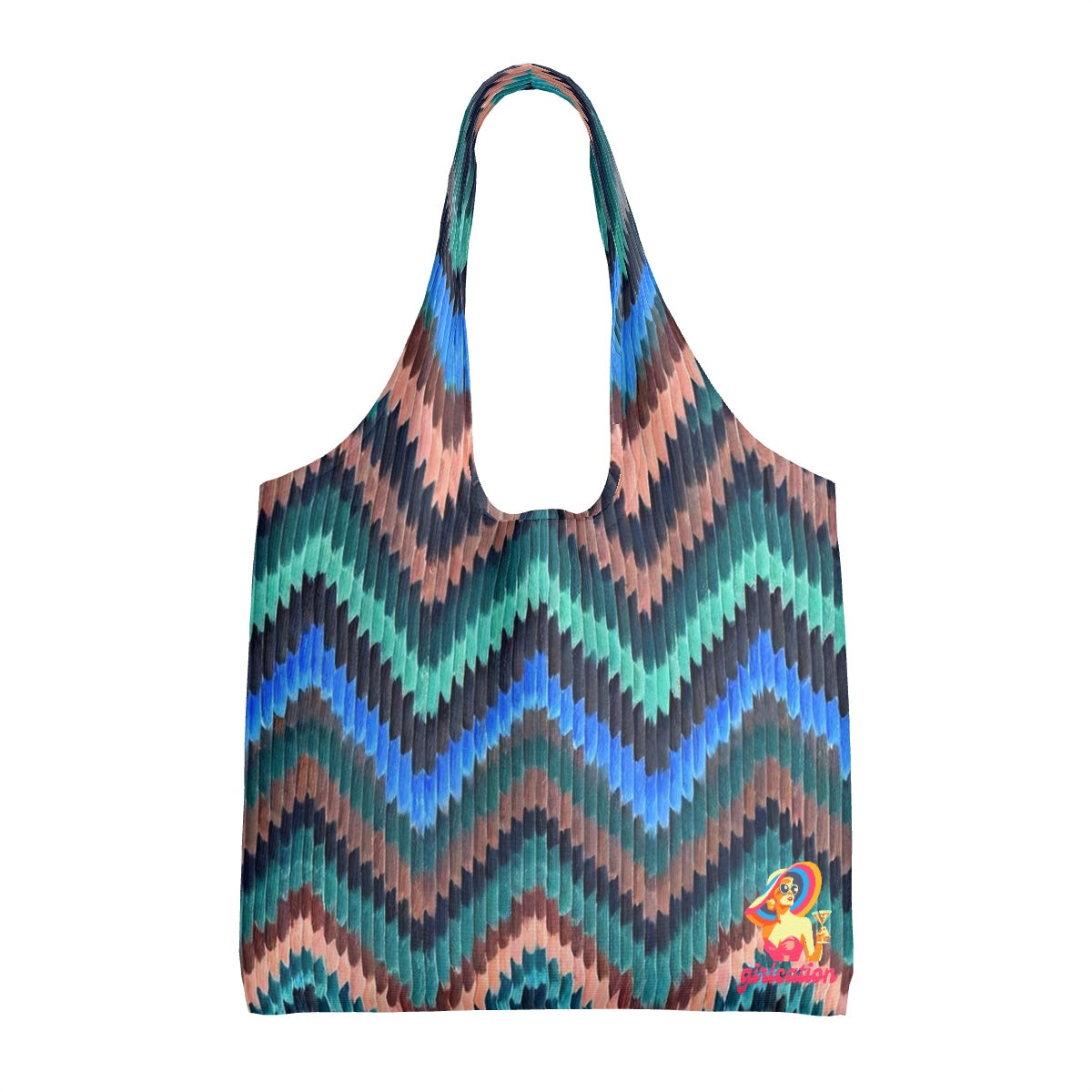 Oversized Canvas Tote Bag - Cool Blue Waves Chevron Pattern - Groceries, Shopping, Beach and Travel bag