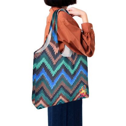 Oversized Canvas Tote Bag - Cool Blue Waves Chevron Pattern - Groceries, Shopping, Beach and Travel bag