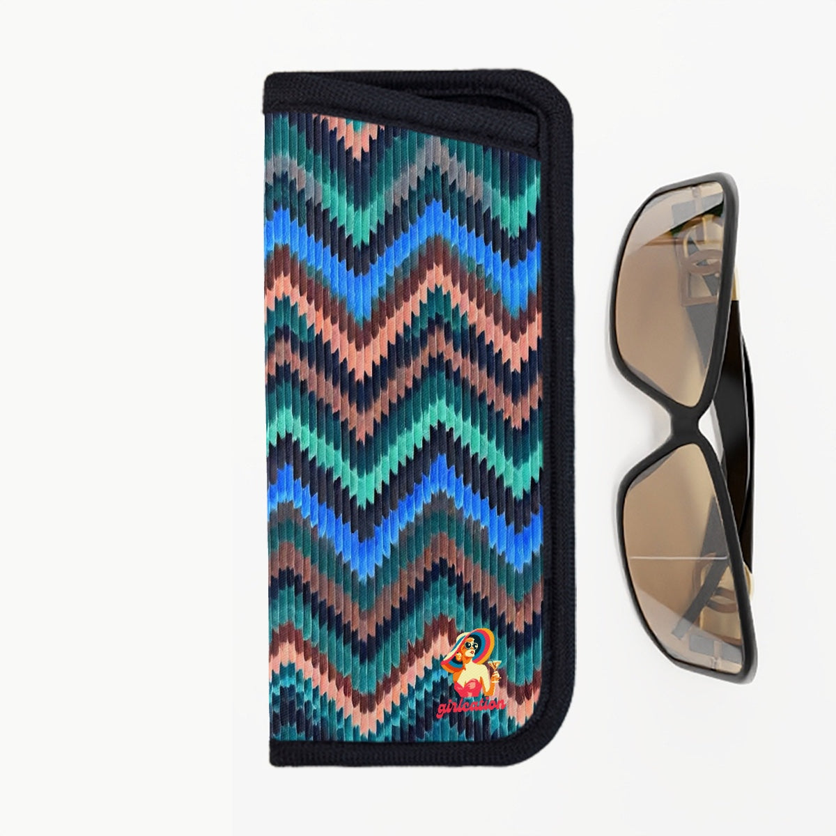 Chevron pattern Cool Blue Waves Eyeglasses Soft Case for readers, sunglasses, prescription glasses