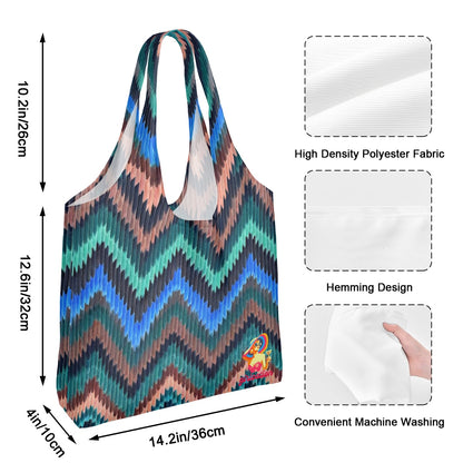 Oversized Canvas Tote Bag - Cool Blue Waves Chevron Pattern - Groceries, Shopping, Beach and Travel bag