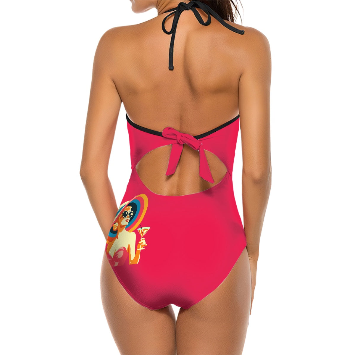 Onepiece Hot Pink Swimsuit Girlcation with black straps